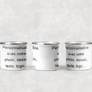 Mug émaillé personnalisé 270 ml – Style vintage avec photo ou texte, léger et durable