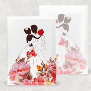 Cadre photo à bords biseautés en position verticale imprimé avec une photo de couple